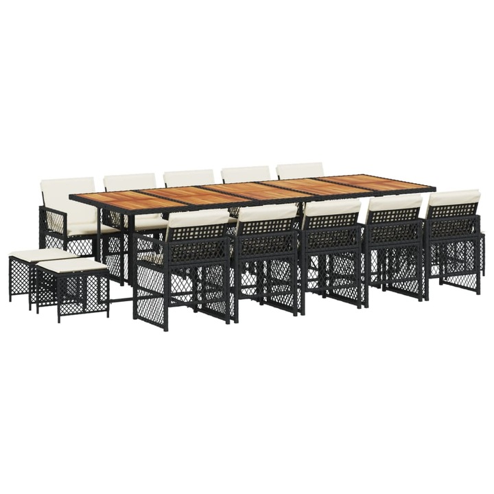 Set mobilier de gradina cu perne, vidaXL, 15 piese, negru, poliratan, 31.55 kg 3210819