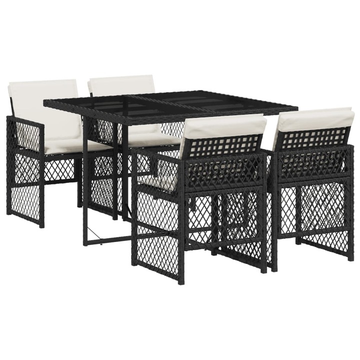 Градински трапезен комплект възглавници 5 части vidaXL, черен полиратан