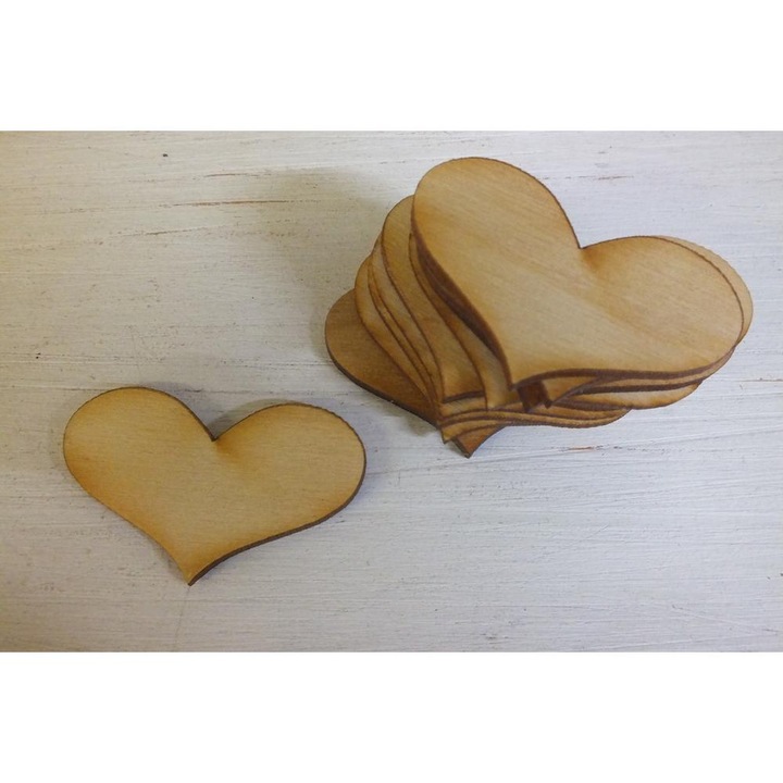 Accesoriu decorativ Lemn natural - Inima romantica 5cm 10buc/pachet