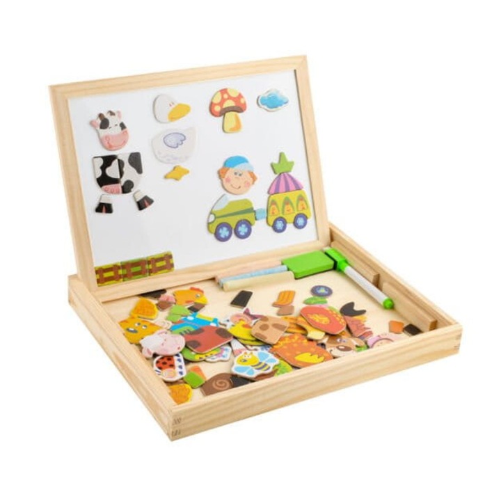 Tabla Educativa Multifunctionala Kruzzel, Magnetica, 2 Fete, 23x30x19cm, Set cu Accesorii