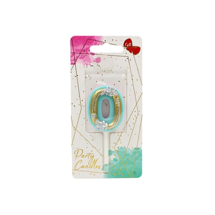 Lumanare aniversara pentru tort, Giftdesign, cifra 0, colectia Flower, 4.5 cm