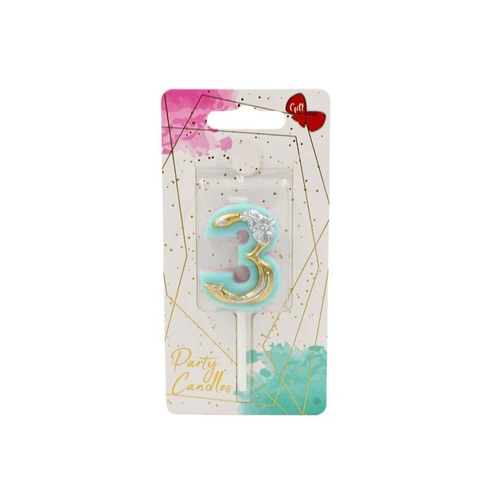Lumanare aniversara pentru tort, Giftdesign, cifra 3, colectia Flower, 4.5 cm