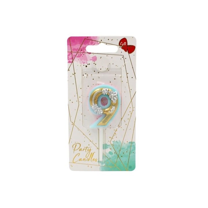 Lumanare aniversara pentru tort, Giftdesign, cifra 9, colectia Flower, 4.5 cm