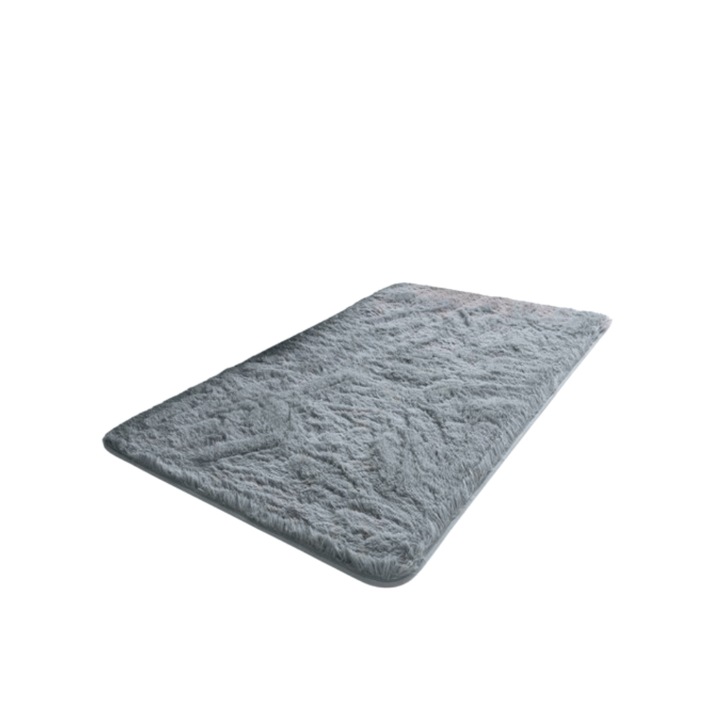 Килим, 200 х 300 см, дълъг косъм, пухкав, нехлъзгащ се, сиво