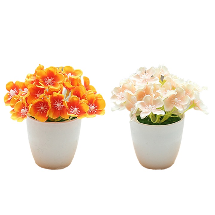 2 db művirág készlet cserépben, QttvbTna, Selyem / Műanyag, Hortenzia modell, 13 x 7,5 cm, Többszínű