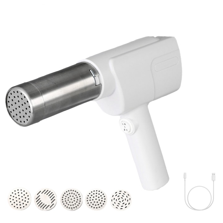 Masina de facut paste electrica portabila, inox, alb, 29x21x5.9cm, set 5 matrite