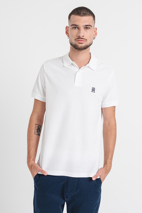 Tommy Hilfiger, Tricou polo din bumbac organic, Alb optic