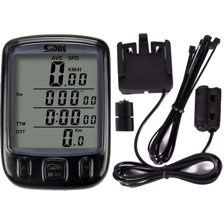 Велосипед с велокомпютър, ZakupyTV, Кабелен, черен