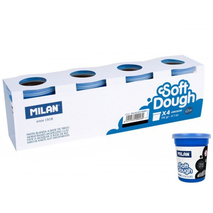 Set Ciastolina Milan Basic, 4 Recipiente, 116g fiecare, Negru, 265x80x65mm