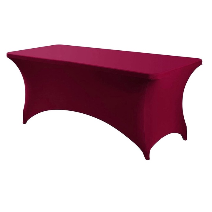 Husa masa evenimente, fata de masa catering, elastica, cu sistem de prindere, dreptunghiulara, 183 x 75 x 75 cm, poliester, Rosu inchis