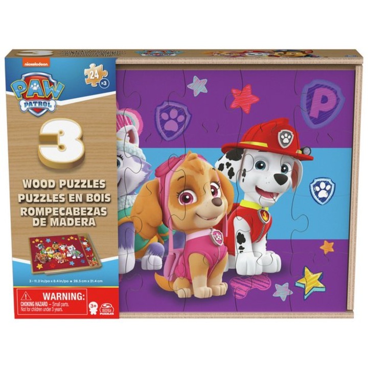 Дървен пъзел Paw Patrol, Пес Патрул 3 броя в дървена кутия, комплект