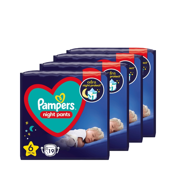 Пелени Pampers Night Pants, 12-часова защита, No.6 15Kg+, 76 бр (4x19)