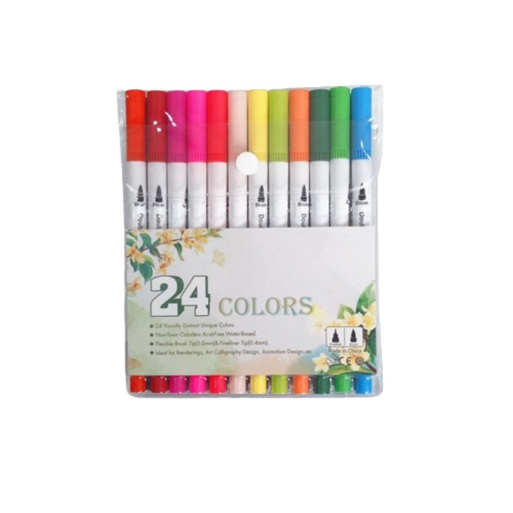 Set de 24 de creioane de acuarela, Serene Sense®, penite groase si subtiri, 0, 4mm 1-5mm, pe baza de apa, lavabile, potrivite pentru picturile copiilor, multicolore