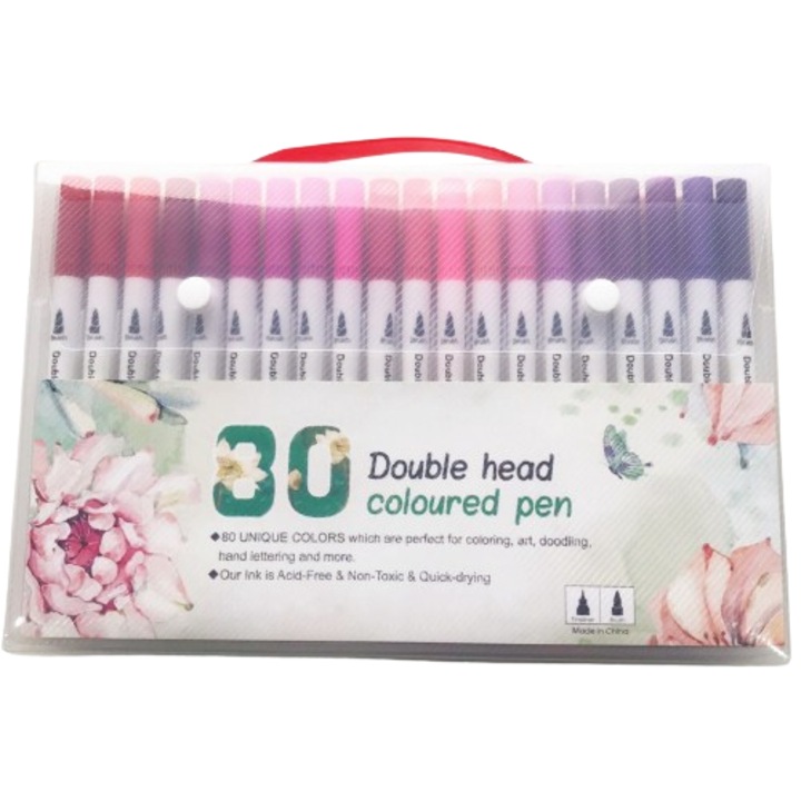 Set de 80 de creioane de acuarela, Serene Sense®, penite groase si subtiri, 0, 4mm 1-5mm, pe baza de apa, lavabile, potrivite pentru picturile copiilor, multicolore