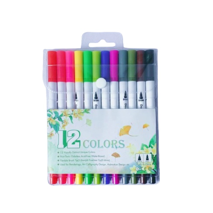 Set de 12 de creioane de acuarela, Serene Sense®, penite groase si subtiri, 4mm 1-5mm, pe baza de apa, lavabile, potrivite pentru picturile copiilor, multicolore