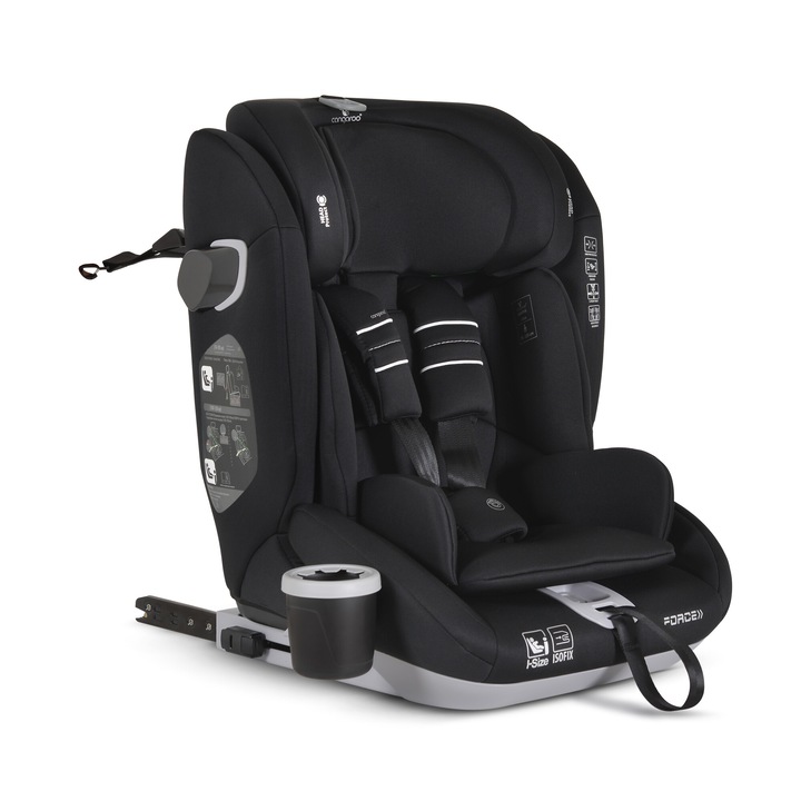 Scaun auto Isofix Cangaroo Force i-Size Top Tether, omologat R129, 76-150 cm sau 9-36 kg, Negru