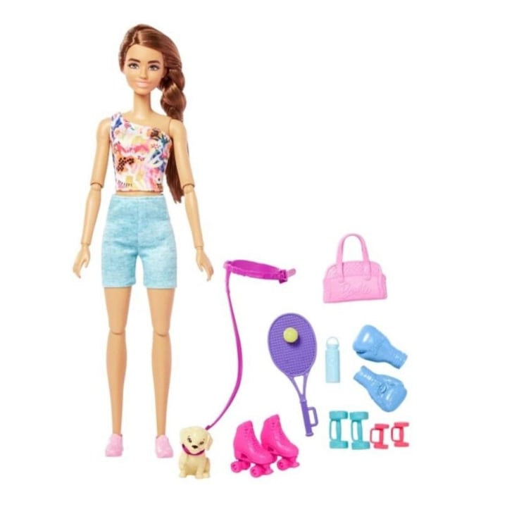 Barbie feltöltődés: Barna hajú fitness Barbie baba