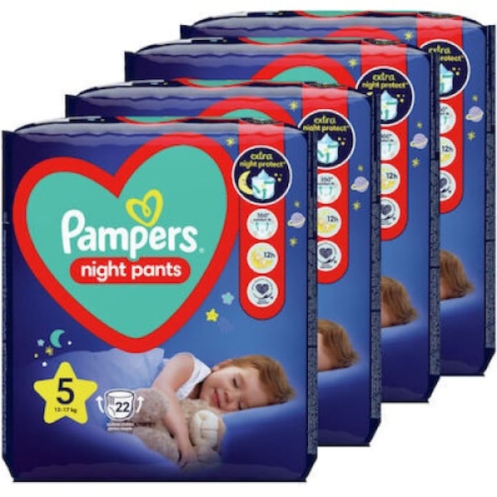 Пелени Pampers pants, за през нощта, 12-17 кг, 88 части, 12 часа защита, 360° приложение