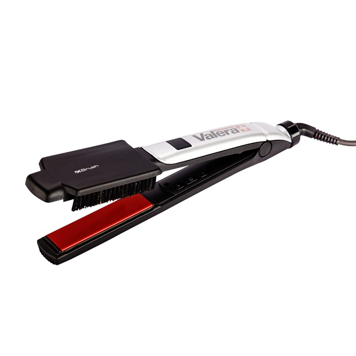 Placa de indreptat parul Valera Swiss'X Agility Super ShineBrush, ionizare, afisaj LCD, 230°C, negru/argintiu