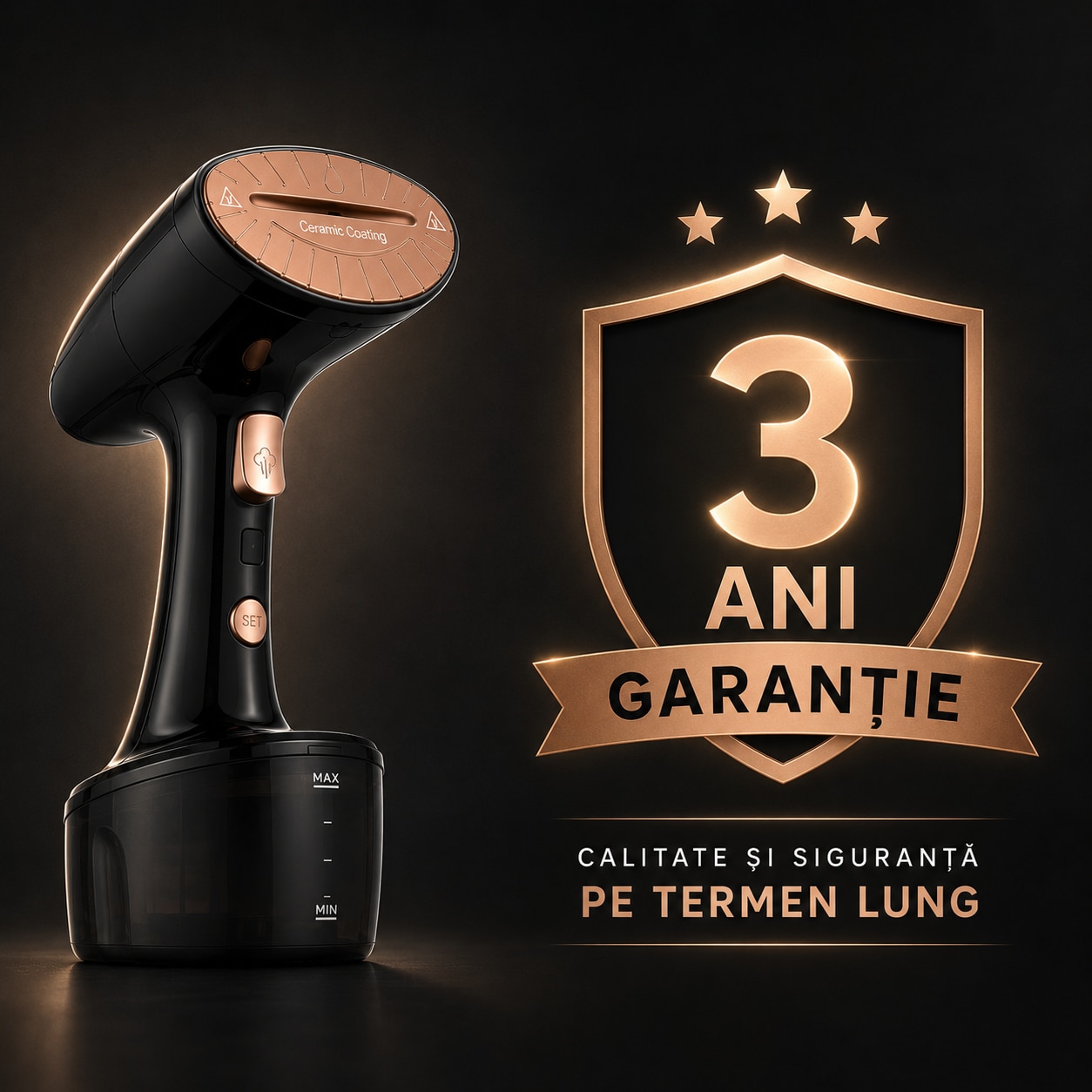 Aparat de calcat vertical si orizontal portabil cu abur Zenkabeat V2-Pro, Fier de Calcat cu putere 1600W, rezervor 300ml, Functie Anti Calcar si Auto Curatare, 2 niveluri de putere, auto oprire, talpa ceramica, Negru