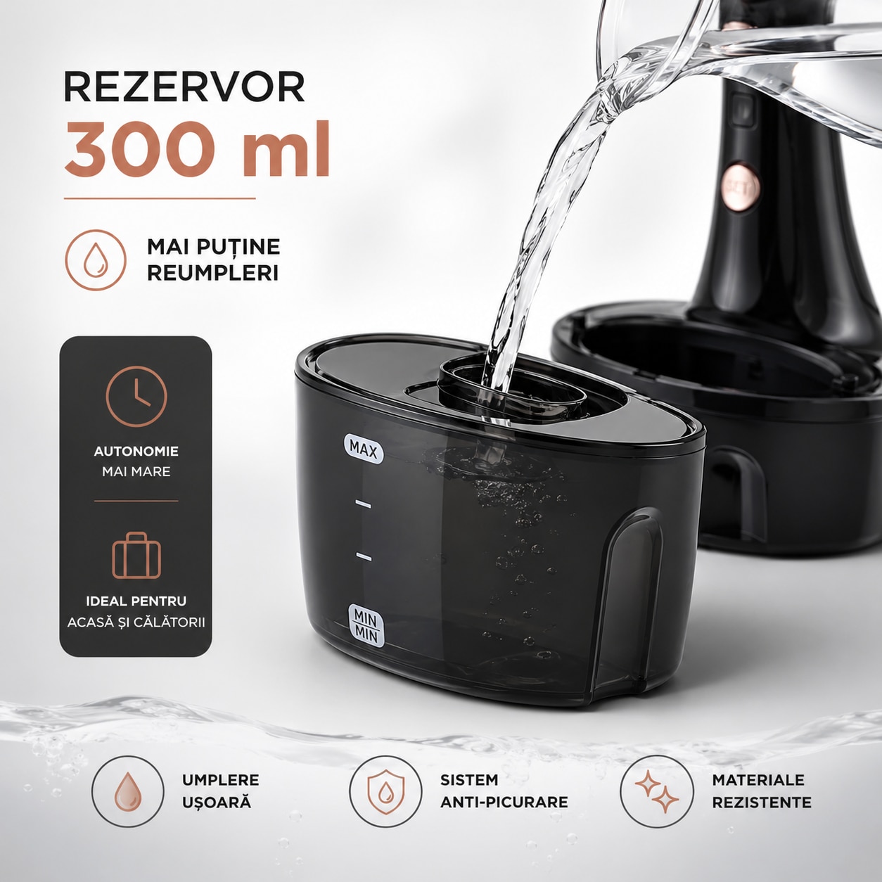 Aparat de calcat vertical si orizontal portabil cu abur Zenkabeat V2-Pro, Fier de Calcat cu putere 1600W, rezervor 300ml, Functie Anti Calcar si Auto Curatare, 2 niveluri de putere, auto oprire, talpa ceramica, Negru