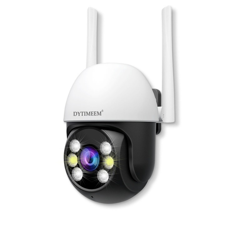 Wi-Fi камера за наблюдение, DYTIMEEM, 1080P HD, APP управление, Цветно нощно виждане, Двупосочна комуникация, IP66, Сензор за движение, Автоматично проследяване, Черен