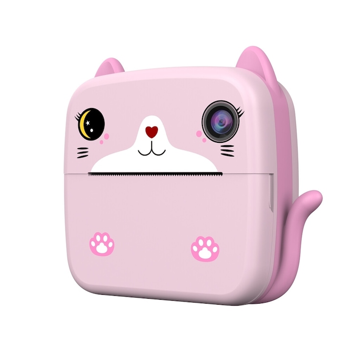 Детска камера с функция за печат, Vala® V21, модел Cat, 1080P, цветен LCD дисплей 2.4", Pink
