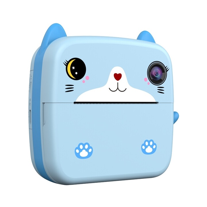 Детска камера с функция за печат, Vala® V21, модел Cat, 1080P, LCD цветен дисплей 2.4", син