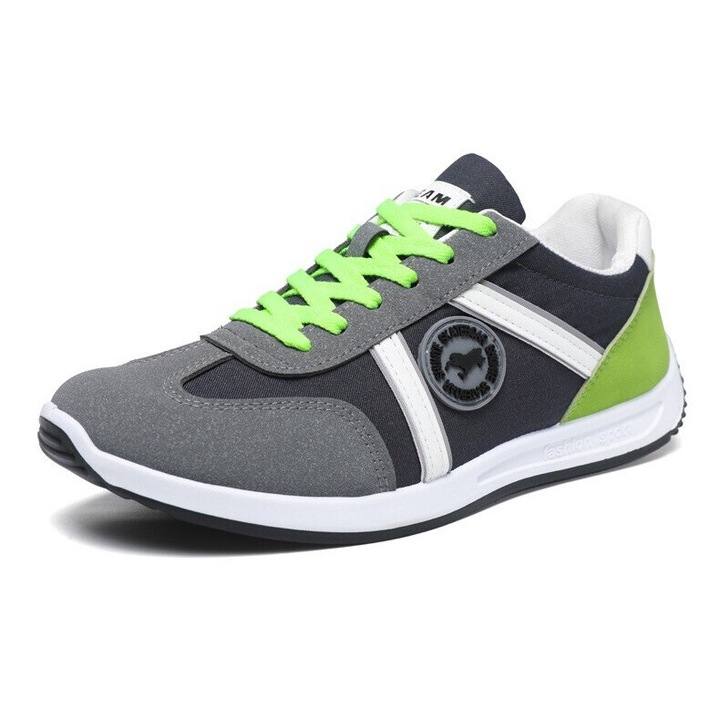 Pantofi sport barbati, Piele ecologica, Verde/Gri, Rosu/Verde