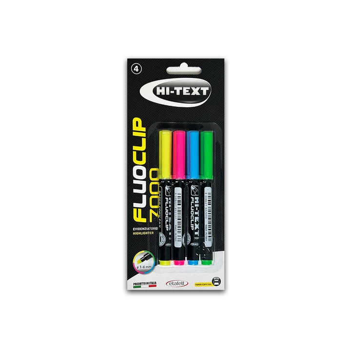 Хайлайтър Hi-Text 7000 Fluoclip, 4 цвята/блистер