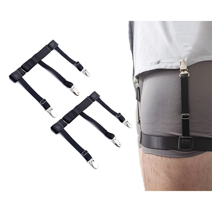 Тиранти за риза, унисекс, със заключващи щипки против приплъзване и регулируеми еластични презрамки, универсален размер, щипки, LEIISVK, черни