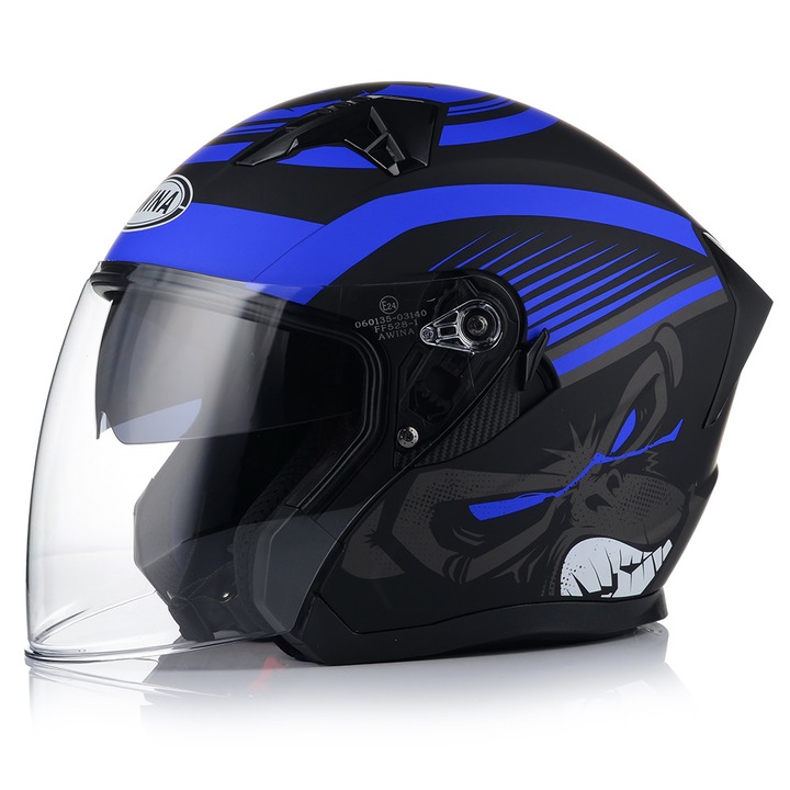 Casca moto cu ochelari integrati, AWINA, JK528, ECE 22.06, Protectie UV, M 57-58 cm