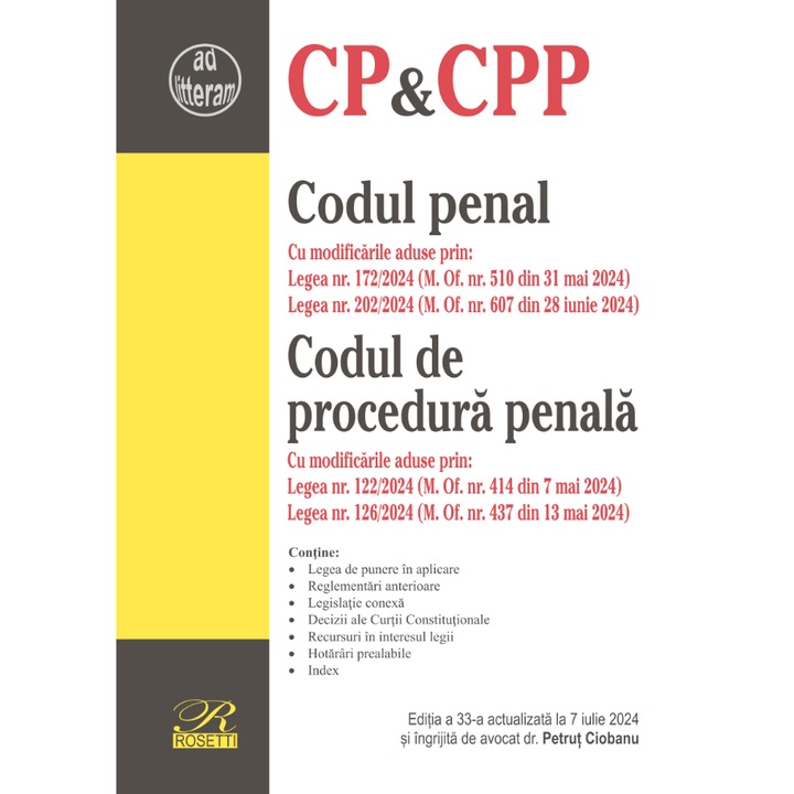 Codul penal. Codul de procedura penala (iulie 2024) - Petrut Ciobanu