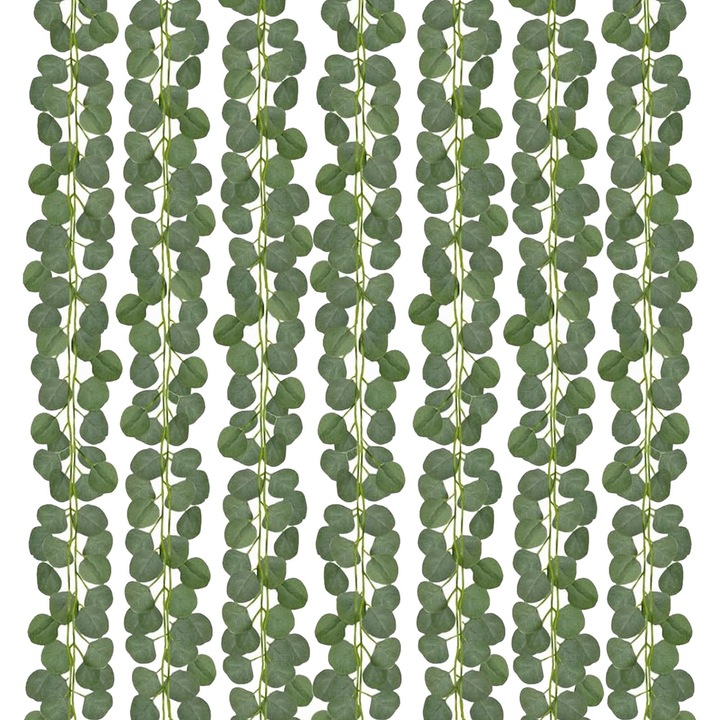 Set 12 ghirlande cu frunze, SINBINTA, Iedera artificiala, Rezistente La UV, Interior/Exterior, 72 Frunze, Nu se decoloreaza, Pentru semineului, gradinii, scari si ferestre, Matase/Plastic, Inaltime 2 m, Verde