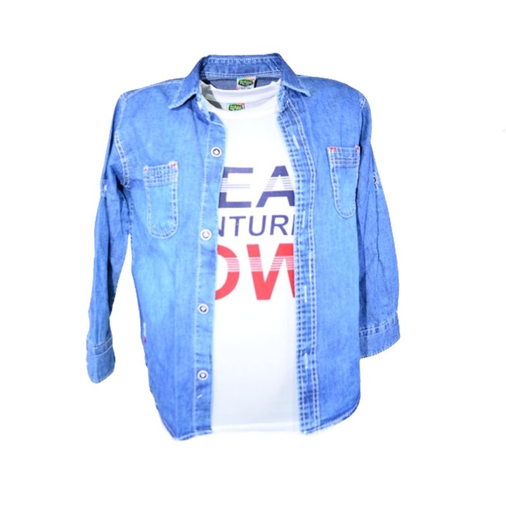 Set 2 piese camasa cu maneca lunga si tricou pentru baieti Mini Junior CBMJ-6, Multicolor 109718