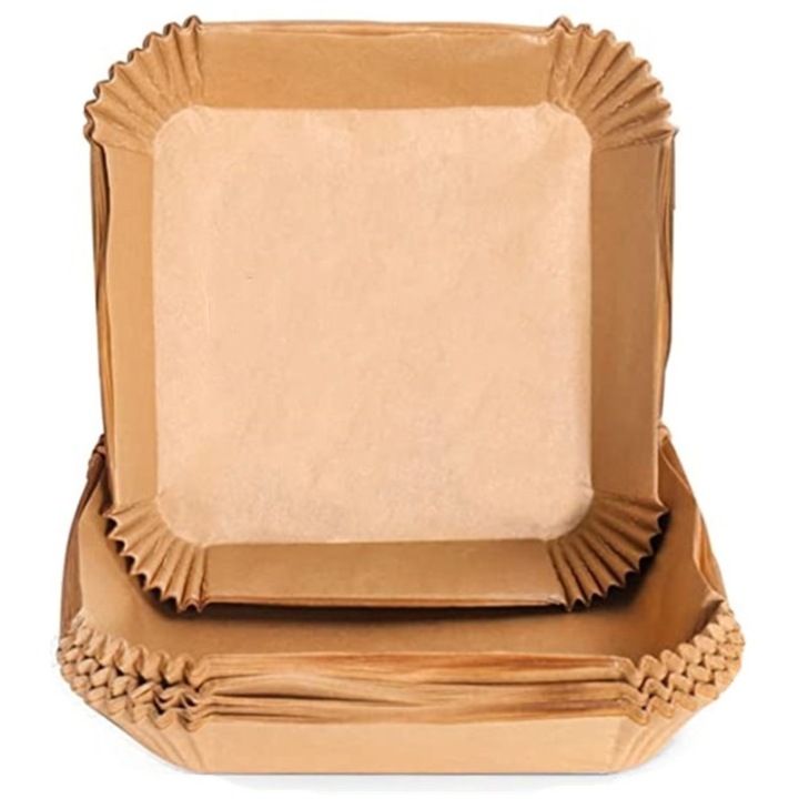 Set 50 bucati Hartie de Copt pentru friteuza, Patrata Air Fryer, 20 x20x 4.5 cm