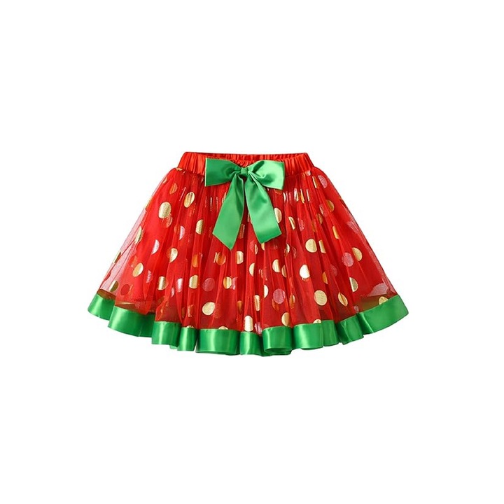 Fusta de balet pentru fetite, DXTON, verde/rosu, Rosu/Verde