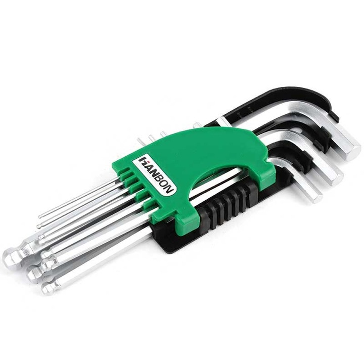 Ключове със сферичен шестограм, Cr-V комплект 9 (1,5-10 mm) - Hb651201