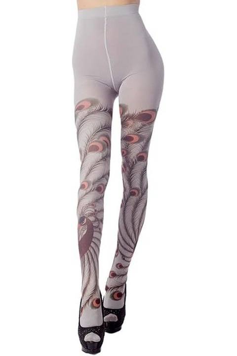 Ciorapi dama cu imprimeu coada de paun, one size, iB-iP