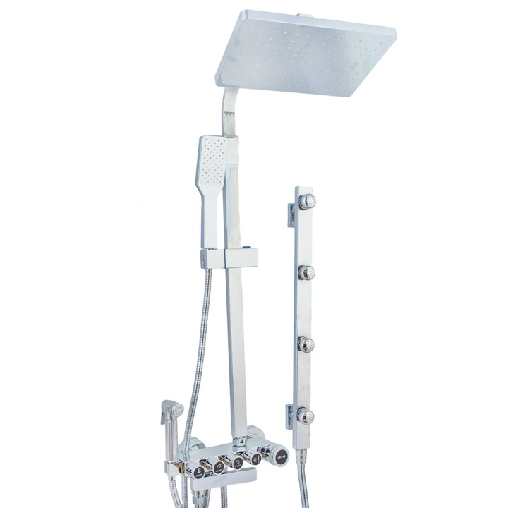 Coloana dus cu hidromasaj, cinci functii montare cabina dus, functie bideu itegrata, crom