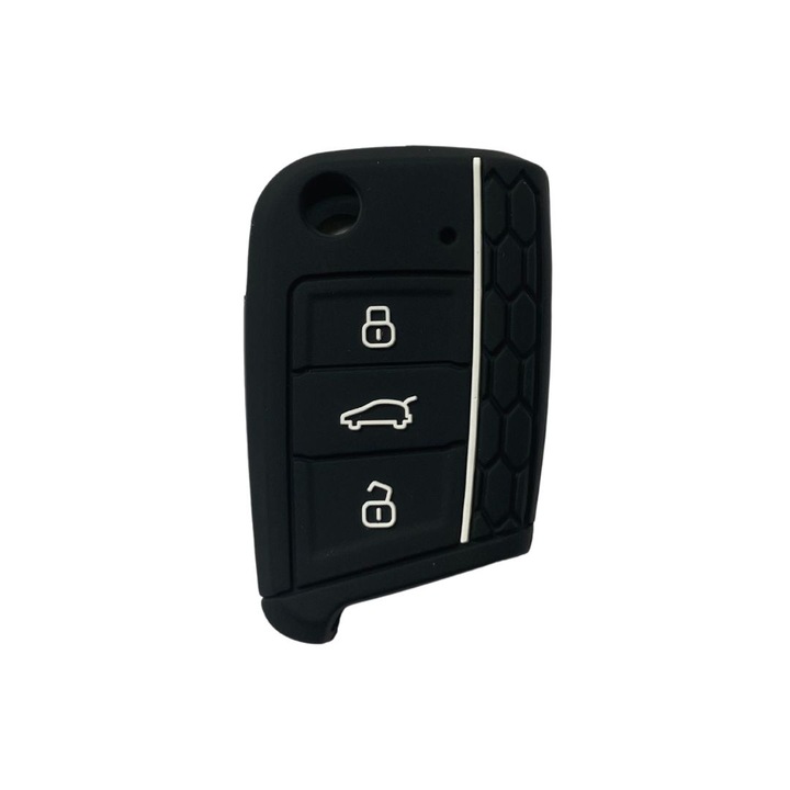 Husa cheie briceag AUTOTOB®, VW Tiguan T-Roc T-Cross Polo Golf Seat Leon Ateca Skoda Octavia Scala Rapid Fabia Kamiq Karoq, negru/alb