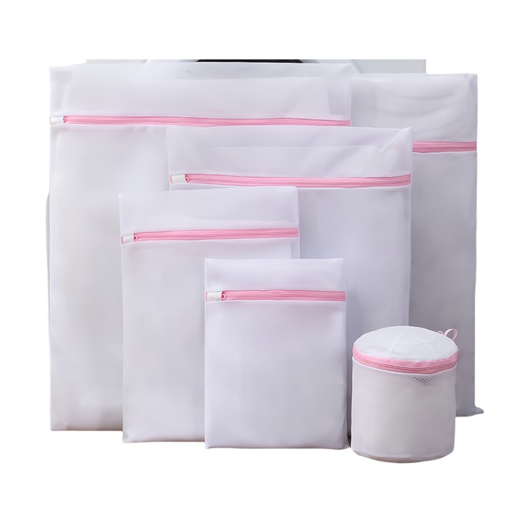 Set 6 Saci pentru Spalare Delicate, Poliester, Alb, cu Fermoar, pentru Lenjerie