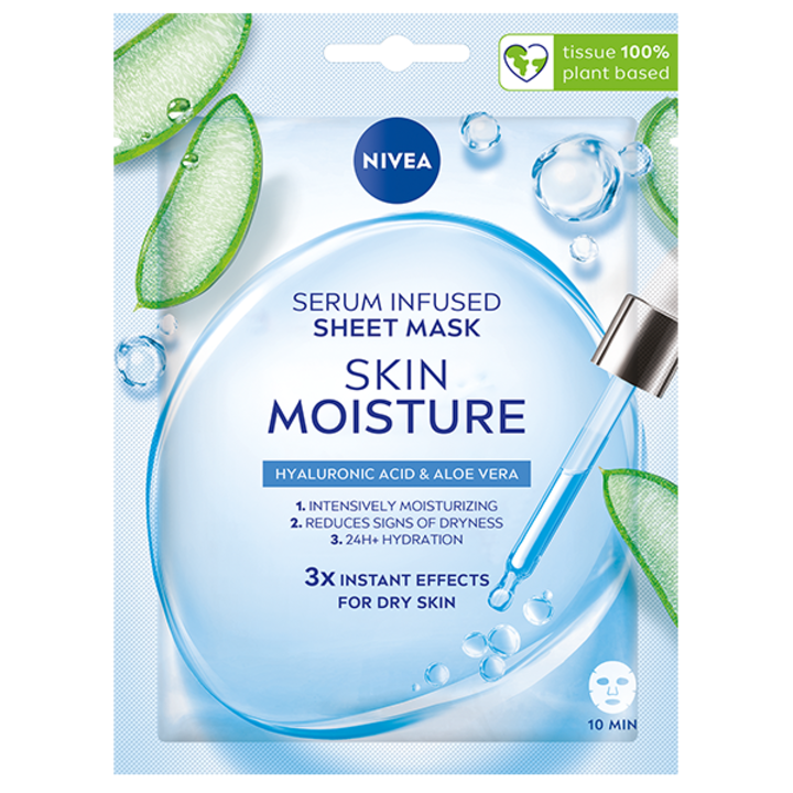 Маска салфетка Nivea Skin Moisture, Хидратираща, Напоена със серум, 1 бр