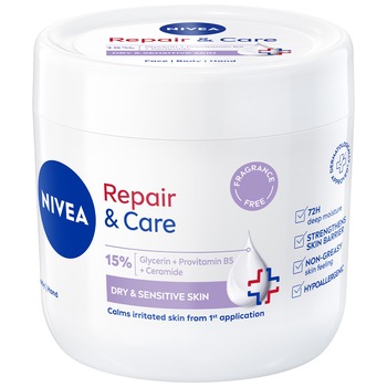 Crema Nivea Repair & Care cu 15% Glicerina si Pantenol, fara parfum, 400 ml