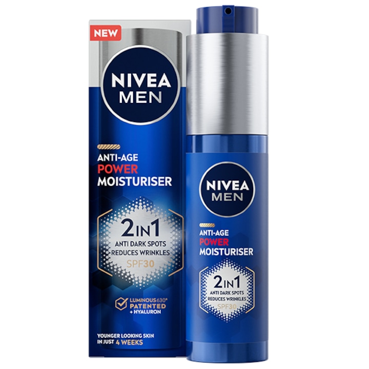 Крем за лице Nivea Men Anti-Age Power 2in1 с хиалуронова киселина и Luminous630, 50 мл