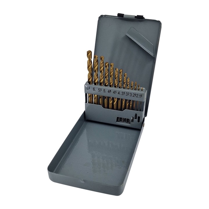 Trusa burghie titan, cutie metal, 1.5 - 6.5 mm, 13 piese