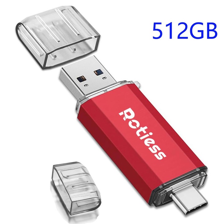 ROTIESS USB памет, 2-in-1, USB 3.0 и Type C, 512GB, OTG, Черен