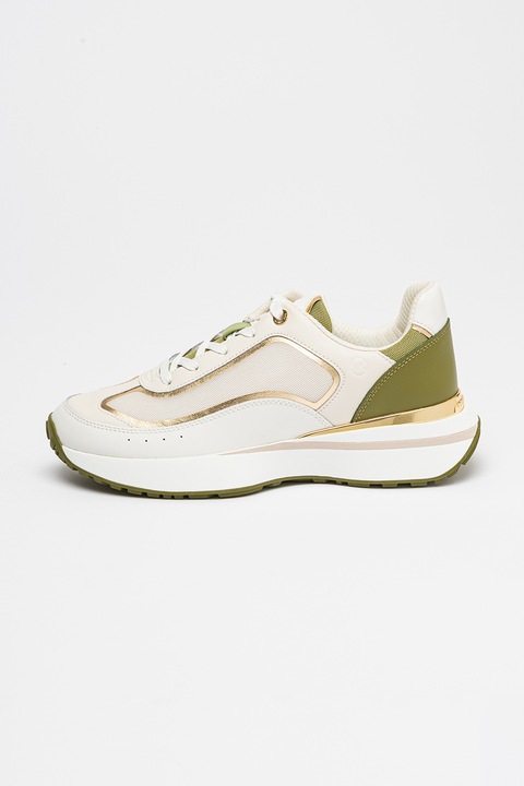 Michael Kors, Ari hálós bőrsneaker, Fehér/Zöld/Aranyszín, 39