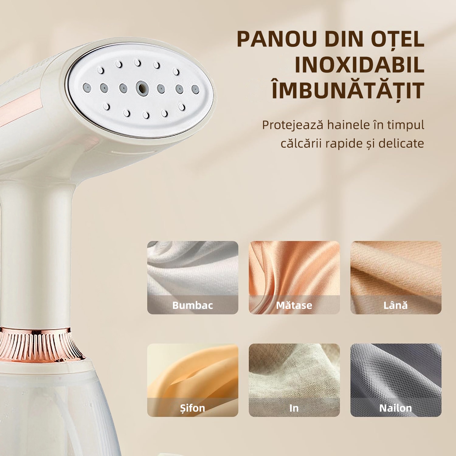 Aparat de calcat vertical portabil, Qtenzivize, 1500 W, Vaporizator rapid in 15S, 3 nivele de abur, Rezervor de apa detasabil 280 ml, Abur 25-28g/min, Panou din otel inoxidabil marit, Galben pal
