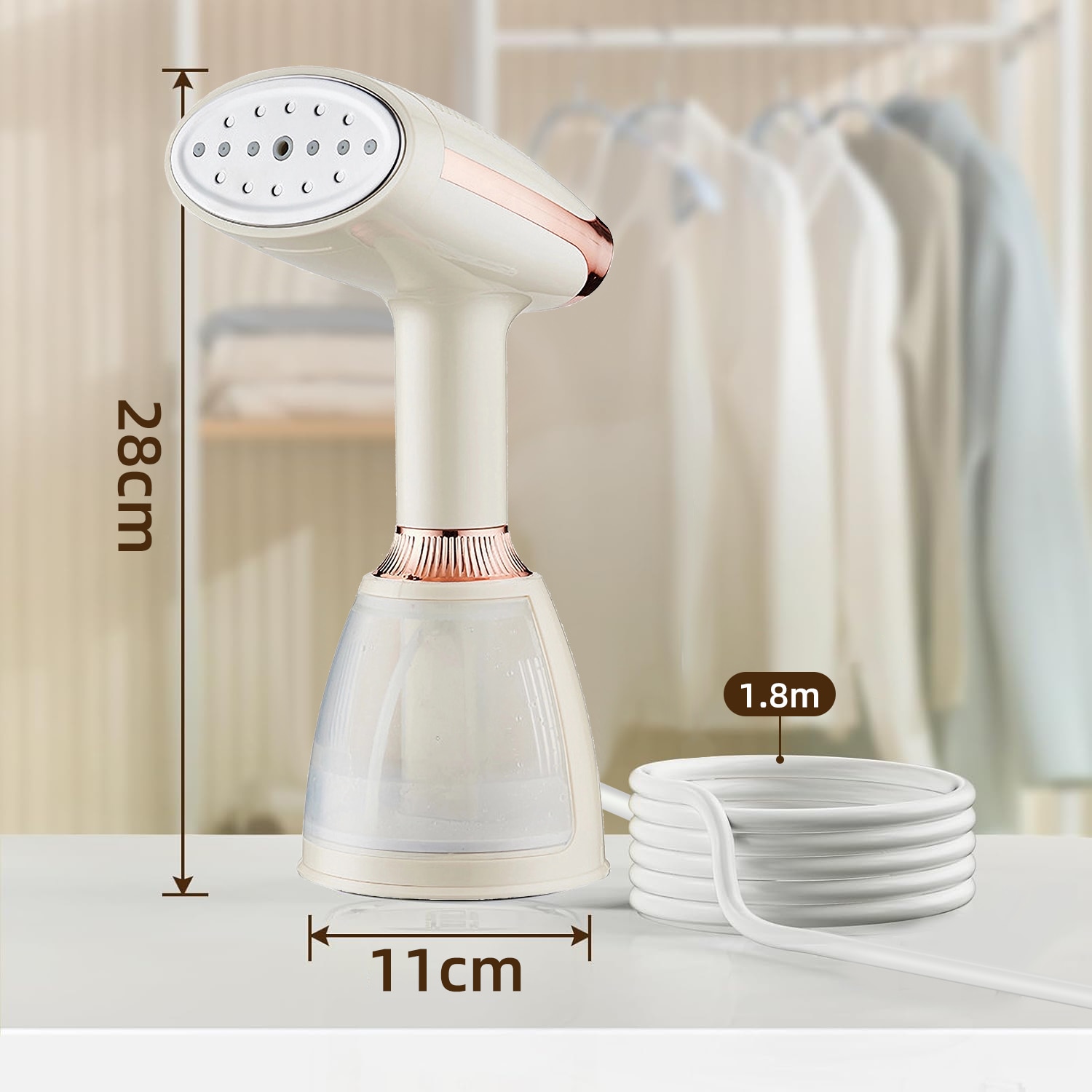Aparat de calcat vertical portabil, Qtenzivize, 1500 W, Vaporizator rapid in 15S, 3 nivele de abur, Rezervor de apa detasabil 280 ml, Abur 25-28g/min, Panou din otel inoxidabil marit, Galben pal